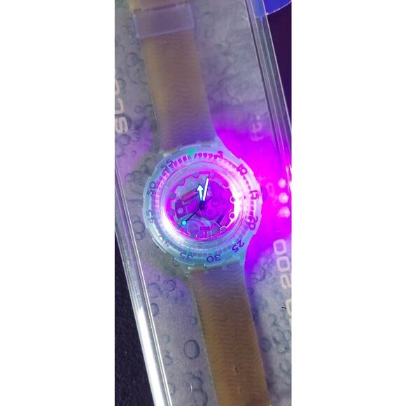 Swatch Watch BLUE ICE SDK107 1993 Scuba Divers Rare Skeleton Dial Swiss Quartz - Picture 6 of 6